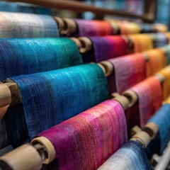 Vibrant Textiles Displaying a Spectrum of Colors and Materials in Fabric Production Process