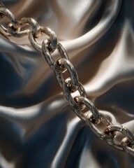 Concept of Durability Illustrated by Thick Heavy Metal Chain on Elegant Fabric Background