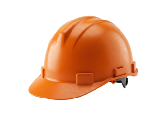 Orange hard hat isolated PNG, construction safety helmet for industrial work and protection