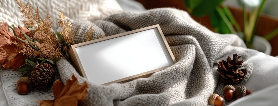 Colorful autumn decor featuring cozy sweaters, seasonal pumpkins, and decorative fall leaves arranged on a soft surface