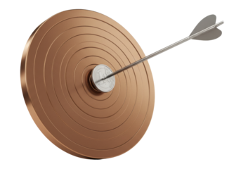 Arrow hitting one euro coin on target isolated, financial success and investment concept