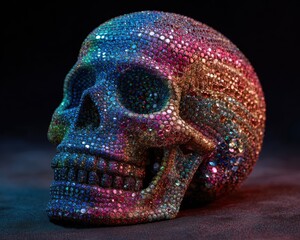 Colorful Crystal Skull Representation for Day of the Dead Celebration and Festive Decoration
