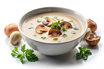 Creamy Mushroom Soup: A culinary masterpiece, this image showcases a bowl of creamy mushroom soup, garnished with fresh mushrooms and parsley.