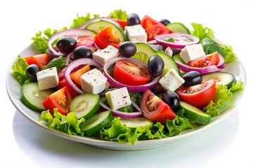 Fresh Salad: A vibrant and delicious fresh salad, overflowing with crisp vegetables and savory cheese, offering a visual feast of healthy ingredients.
