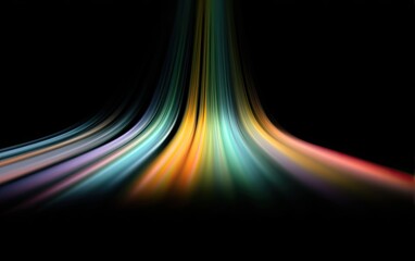Colorful light streaks radiate upwards against a stark black background, creating a sense of speed