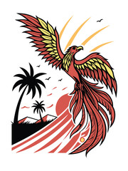 Bold Vector Phoenix Rising with Glowing Wings Illustration