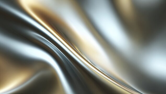 Abstract close-up of flowing, polished metallic surfaces with reflections and highlights