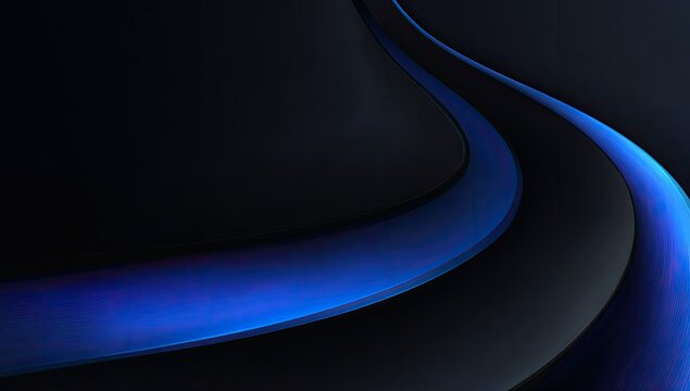 Abstract composition featuring flowing dark gray and black layers with a vibrant blue line