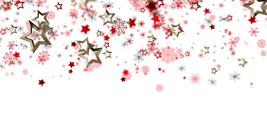 Festive background with red and gold stars, snowflakes. Perfect for holidays, celebrations, winter themes.