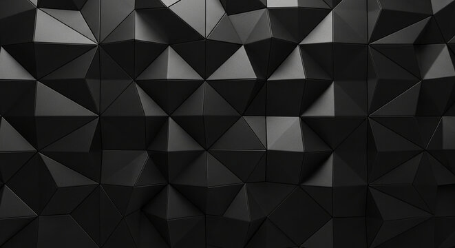 Abstract black geometric pattern, triangular shapes creating a textured surface, ideal for modern, minimalist design backgrounds or presentations