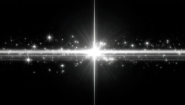 Bright starburst emanating from a central point, with streaks and sparkles on a black background