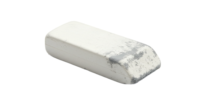Closeup of a White Eraser with Visible Wear and Tear.