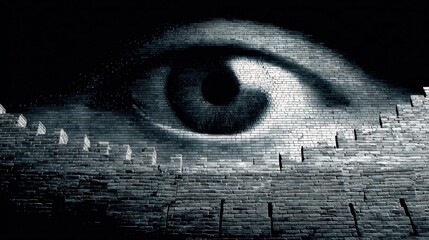 Eye Art Over Great Wall of China Seamless Reflection with Dark Background and Texture