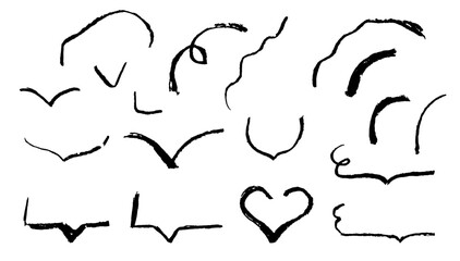 Crayon text box frame vector. Doodle pencil line speech bubble for highlight or emphasis effect. Rough grunge kid handdrawn charcoal underline element. Thin black children draw squiggle art set.