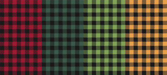 Red plaid pattern for seamless Christmas card background. Green tartan festive texture. Repeat vichy flannel fabric print with buffalo checkered design. Traditional british stewart gingham wrapping.