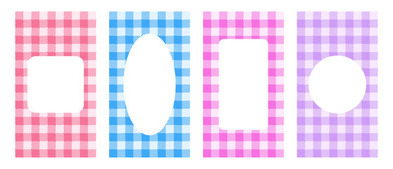Cute gingham frame. Vintage checkered border in red and pink. Cottagecore scrapbook design with background and kawaii vichy grid pattern card. Farmhouse rectangle business invitation for summer.