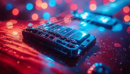 Firefly-Electric Guitar under Vibrant Red and Blue Concert Lights A Musical Symphony