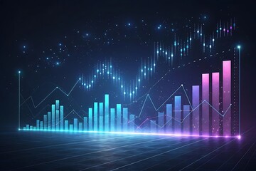 Abstract representation of financial data with glowing charts and graph elements