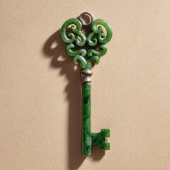 Elegant Single Polished Jade Key with Intricate Winding Design and Detailed Craftsmanship