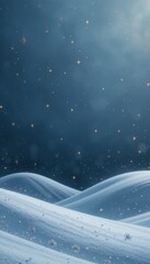 Rolling snow covered hills under a starry night sky with sparkling light effects
