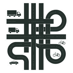 City Road Intersection Vector Map with Vehicles, Highway Transport Illustration