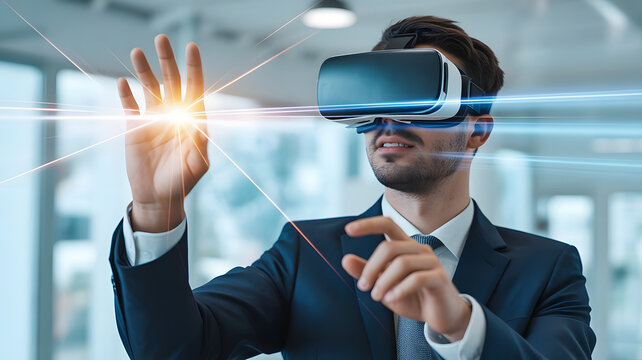 Businessman experiencing virtual reality technology