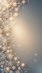 Detailed golden snowflakes and sparkling bokeh lights against a soft gradient background