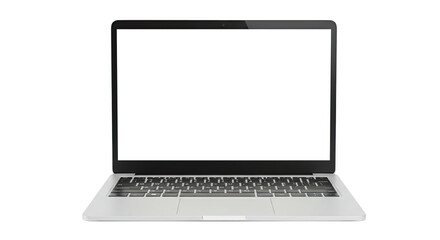 Modern Silver Laptop Computer Open with Blank White Screen.