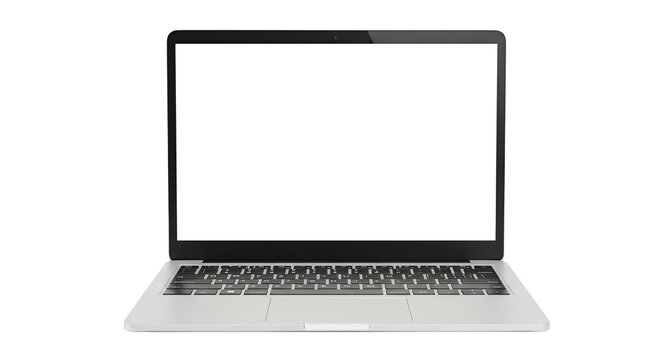Modern Silver Laptop Computer Open with Blank White Screen.