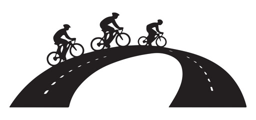 Cycling Silhouette Vector of Bikers Riding on Mountain Hill Path, Outdoor Sports Illustration