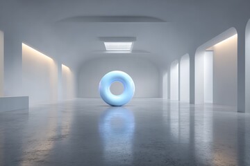 Modern 3D Art Installation in Spacious White Concrete Museum Interior