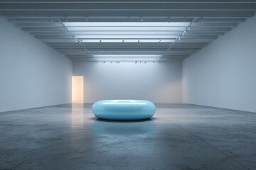 Modern Empty Museum Interior with Concrete Floor and White Walls in 3D Rendering