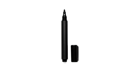Sleek black felt tip marker pen with its cap off.