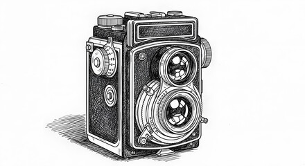 Vintage twin lens reflex camera illustration
