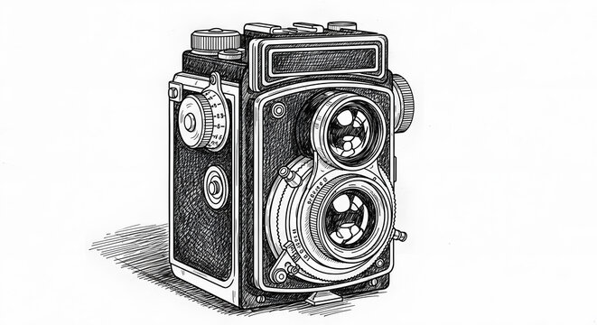 Vintage twin lens reflex camera illustration