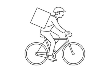 Obraz premium Delivery person on bicycle with package, isolated transparent background