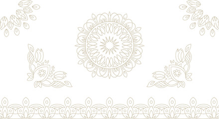 Elegant Floral Pattern Illustration in Delicate Gold on White Background