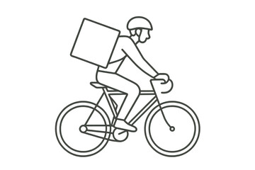Obraz premium Line art of a delivery rider on a bicycle, isolated on transparent background