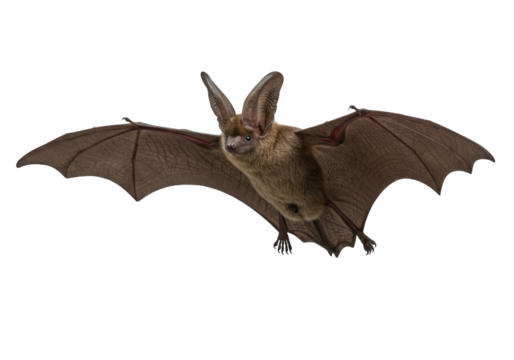 Brown long-eared bat flying isolated PNG, nocturnal mammal on transparent background