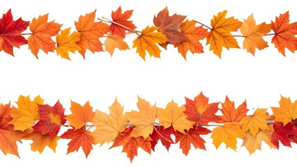 Autumn leaves border garlands set. isolated on transparent background. elements . Colorful orange