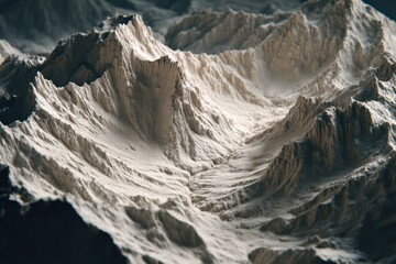 Detailed Fantasy Mountain Range Render in Clay with Textural Elements and Realistic Features