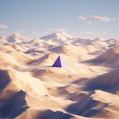 Vast Low Poly Desert Landscape with Simple Rounded Shapes and Geometric Elements