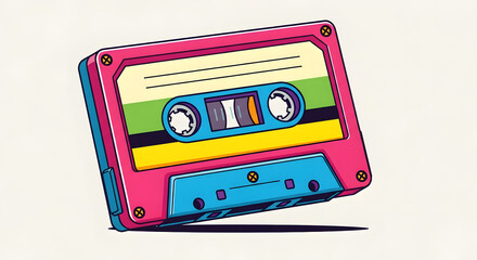 Retro cassette tape with colorful stripes