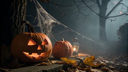 Dark Halloween background with empty space. perfect for spooky seasonal promotions. Pumpkin. Jack