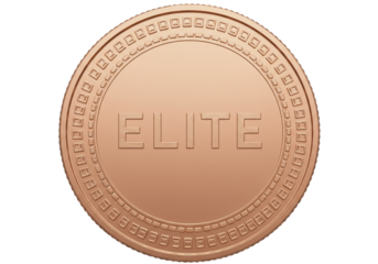 Bronze elite coin isolated on transparent background, achievement award token PNG