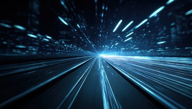 Tunnel of light, digital abstract with streaks of light creating an impression of speed