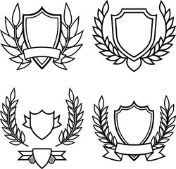 Laurel wreath, shield, wing, ribbon, and banners vector set. Laurel wreaths, shields, wings, ribbons illustration for awards, heraldry, logos, badges, and branding designs
