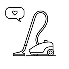 Vacuum cleaner with a heart symbol in a speech bubble
