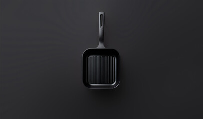 Black on black minimalist grill pan, an isolated product photo from top view. Concept of premium branding, modern design, and a professional mockup template for luxury ecommerce.