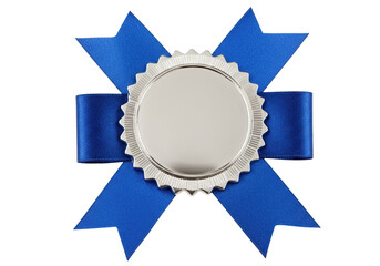 Blue ribbon award isolated on transparent background, achievement and success concept